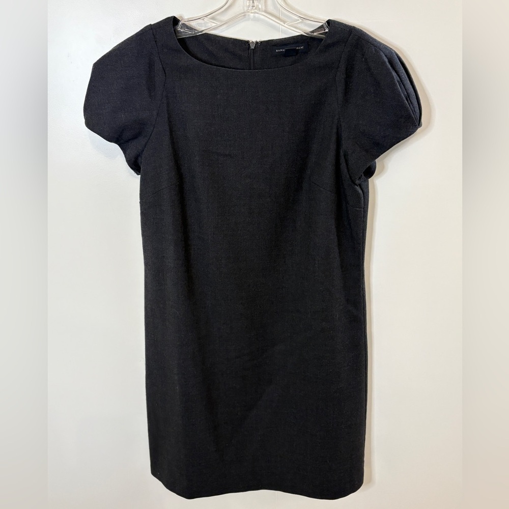 Banana Republic Elegant Charcoal Gray Wool Mini Dress with Puff Sleeves